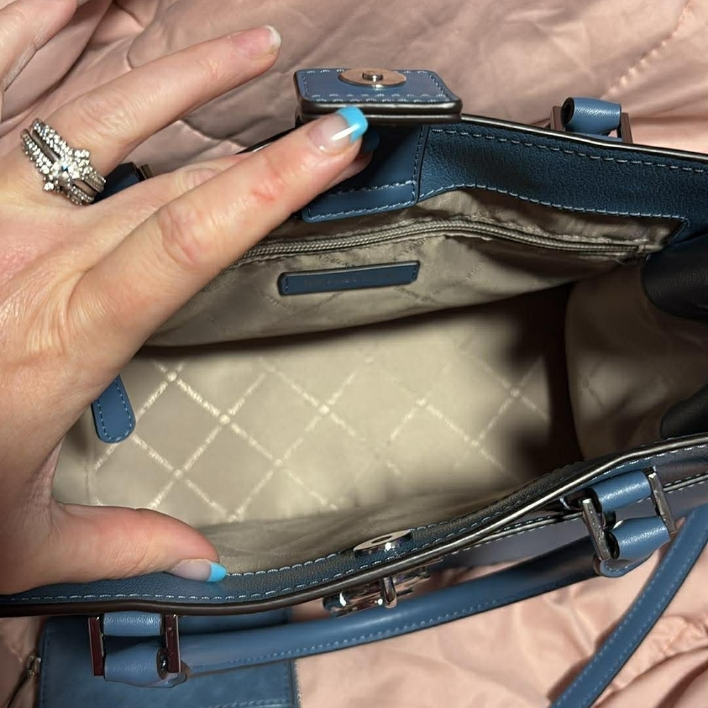Michael Kors Blue Tote with Cream and Black Stripe - Picture 2 of 3